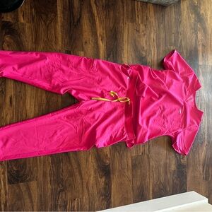 Figs Hot Pink Scrub Set with Yellow Accent